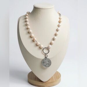 NWT Rose and Freshwater Pearl & French Medal Pendant Necklace